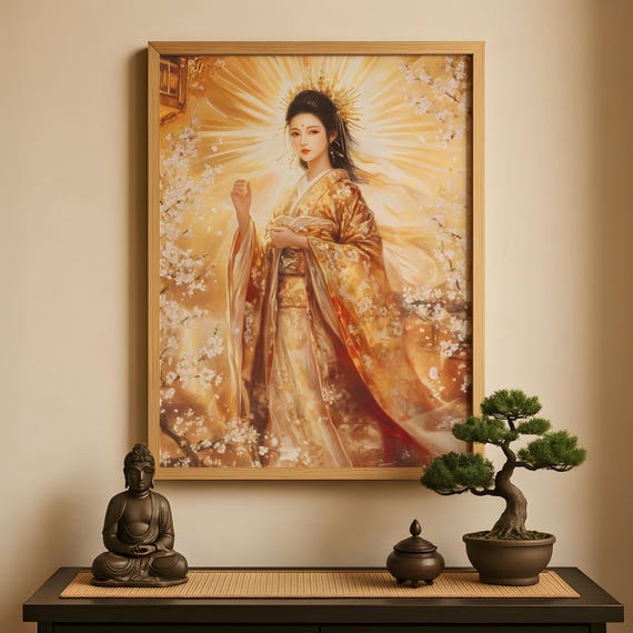 ご成約済　夢幻品質　奇跡の逸品　オリジナルデザインの神ブレス　〜天照女神8〜 天照大御神プリント、天照大御神アート、天照大御神、日本の太陽の女神