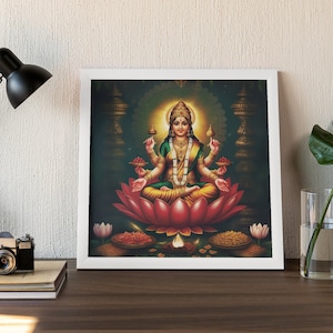 Lakshmi, Goddess of Wealth, Goddess lakshmi, Lakshmi Art, Hindu Goddess Wall Art, Hindu God, Indian God, Poster Print, Canvas