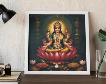 Lakshmi, Goddess of Wealth, Goddess lakshmi, Lakshmi Art, Hindu Goddess Wall Art, Hindu God, Indian God, Poster Print, Canvas