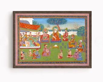 Sikh Art | The Ten Holy Sikh Gurus with Guru Nanak Dev at Center | Sikh Gurus | Religious Art | Vintage Art painting | Print | Canvas