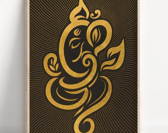 Arte mural abstracto de Ganesh, Señor Ganesh, Ganesha, arte mural de dios hindú, arte indio en miniatura, dios indio, impresión de póster de Ganesh, lienzo de Ganesh