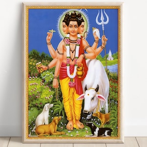 Lord Dattatreya, Brahma, Vishnu and Shiva,  Hindu God, Indian God, Poster Print, Canvas