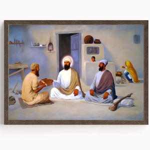 Sikh Art | Guru Nanak Dev | Guru Nanak Ji With Bhai Lalo| First Sikh Guru from 1469 to 1539 | Vintage Art | Religious Art | Print | Canvas