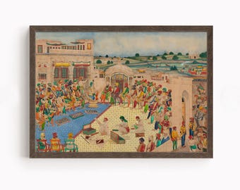 Sikh Art | Court of Sher-e Punjab Maharaja Ranjit Singh | Maharaja Ranjit Singh| Vintage Art painting | Print | Canvas