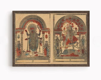 El Kali y Jagadhatri, arte de la pared de la diosa hindú, KALI, dios indio del arte vintage, impresión del cartel, lienzo