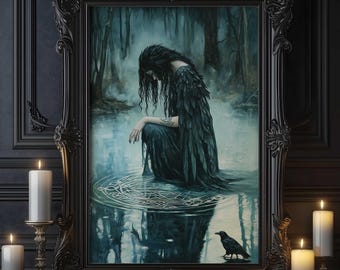 Morrigan Celtic Goddess Wall Art, Irish Mythology Print, Goddess of War and Fate, Celtic Tonalism Decor, Sacred Feminine Pagan Artwork