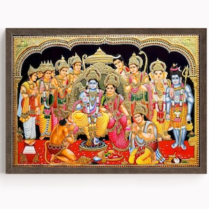 Ram Darbar, Rama&#39;s Assembly, Hindu God Wall Art, Vintage  Art, Indian God, Poster Print, Canvas
