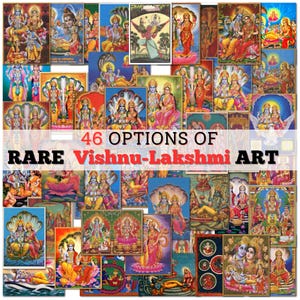 Vishnu Lakshmi Wall Art – Hinduistisches Götterpaar Poster oder Leinwand | Spiritueller Dekor für Zuhause, Tempel oder Puja Raum | Gott des Reichtums und des Dharma