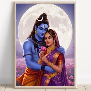 Shiva and Parvati, God Shiva, Parvati, Shiv Parvati Hindu God, Shiv Art, Indian God, Shiva Wall Art, Shiv Painting, Poster Print, Canvas