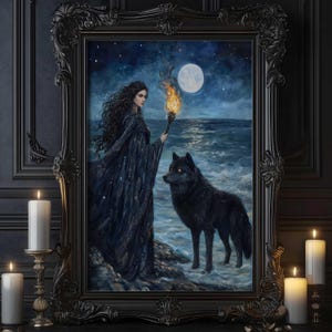 Hecate Wall Art, Greek Goddess of Magic and Witchcraft, Art Nouveau Decor, Divine Feminine Artwork, Greek Mythology Art, Greek Goddess