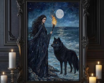 Hecate Wall Art, Greek Goddess of Magic and Witchcraft, Art Nouveau Decor, Divine Feminine Artwork, Greek Mythology Art, Greek Goddess