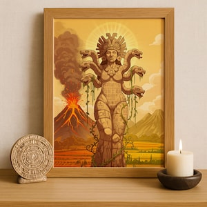 Aztec Wall Art, Coatlicue Art, Aztec Goddess of Earth Decor, Aztec Mythology Artwork, Mexican Aztec Art, Goddess of Creation and Destruction