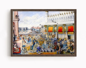 Maharaja Ranjit Singh Sikh Court Painting Print, Royal Darbar Scene Poster, Punjabi Empire Vintage Wall Art Decor, Canvas framed