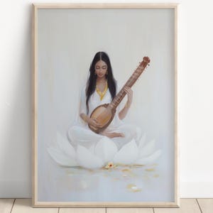 Saraswati, Goddess Saraswati, Goddess of Knowledge, Saraswati Art, Hindu Goddess, Hindu God Wall Art, Indian Goddess, Poster Print, Canvas