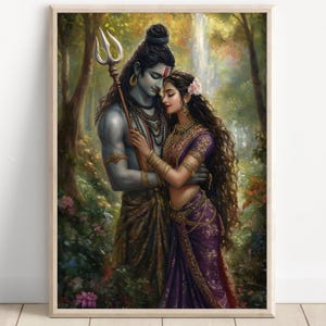 Shiva e Parvati, Deus Shiva, Parvati, Deus Hindu Shiv Parvati, Arte Shiv, Deus Indiano, Arte de Parede Shiva, Pintura Shiv, Impressão de Pôster, Tela