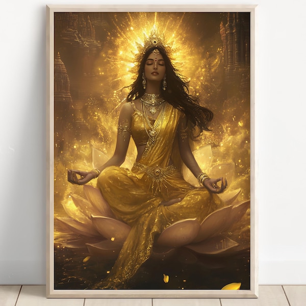 Lakshmi, Deusa da Riqueza, Deusa lakshmi, Arte Lakshmi, Arte de Parede da Deusa Hindu, Deus Hindu, Deus Indiano, Impressão de Pôster, Tela