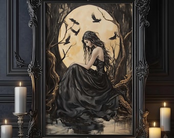 Morrigan Celtic Goddess Wall Art, Irish Mythology Print, Goddess of War and Fate, Celtic Tonalism Decor, Sacred Feminine Pagan Artwork