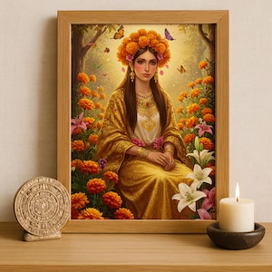 Aztec Wall Art, Xochiquetzal Art, Aztec Goddess of Beauty Decor, Aztec Mythology Artwork, Mexican Aztec Art, Goddess of Love and Fertility