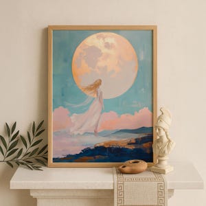Selene Wall Art, Moon Goddess Canvas, Woman and Moon Fantasy Artwork, Greek Mythology Decor, Divine Feminine Artwork, Selene Canvas