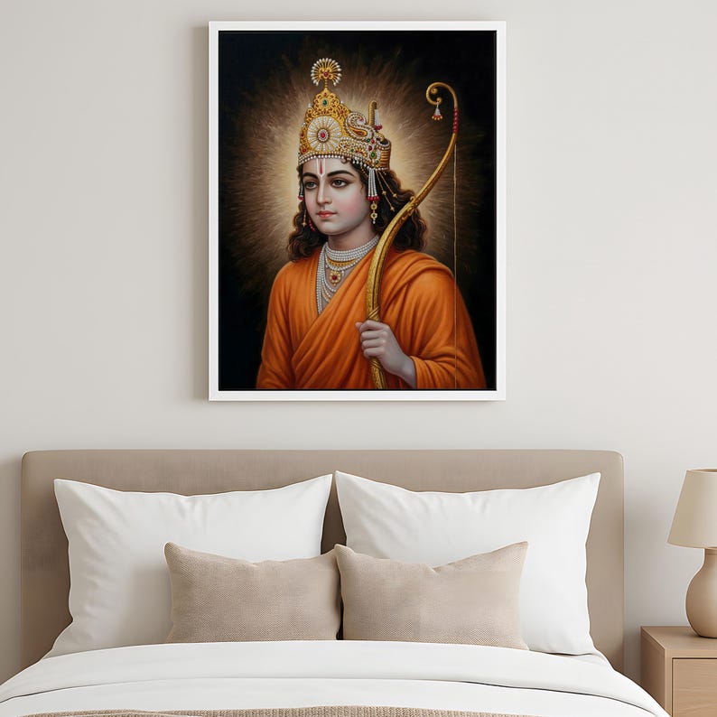 Lord Rama Portrait Lord Rama Portrait Poster, Shri Ram Divine Painting, Hindu Devotional ...