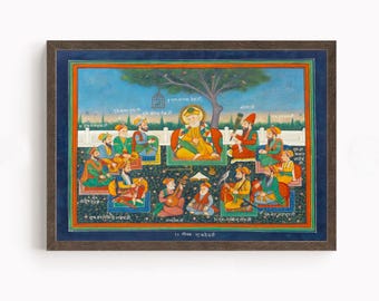 Sikh Art | The Ten Holy Sikh Gurus with Guru Nanak Dev at Center | Sikh Gurus | Religious Art | Vintage Art painting | Print | Canvas