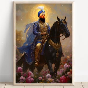 Sikh Art | Guru Gobind Singh | Tenth Sikh Guru from 1675 to 1708 | Vintage Art Painting | Religious Art | Print | Canvas