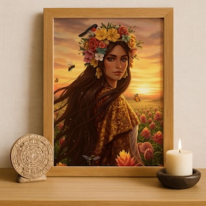 Aztec Wall Art, Xochiquetzal Art, Aztec Goddess of Beauty Decor, Aztec Mythology Artwork, Mexican Aztec Art, Goddess of Love and Fertility
