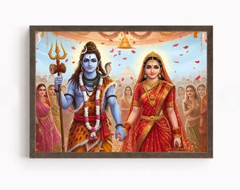 Shiv y Parvati, Dios Shiva, Dios hindú, Arte Shiv, Dios indio, Arte mural de Shiva, Pintura de Shiv, Mahadev, Impresión de póster, Lienzo