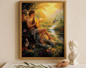 Arte mural de Hermes, dios de los mensajeros, el comercio y los ladrones, póster de dioses griegos, decoración de dioses griegos, arte mural de dioses griegos, arte del dios griego Hermes