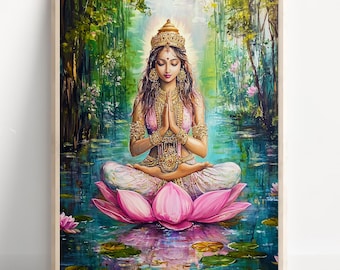 Lakshmi, Goddess of Wealth, Goddess lakshmi, Lakshmi Art, Hindu Goddess Wall Art, Hindu God, Indian God, Poster Print, Canvas