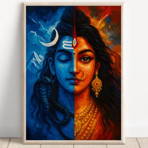 Shiva and Parvati, God Shiva, Parvati, Shiv Parvati Hindu God, Shiv Art, Indian God, Shiva Wall Art, Shiv Painting, Poster Print, Canvas