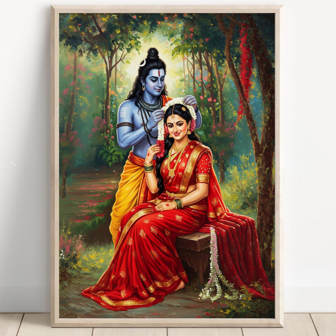 Shiva Parvati Wall Art Hindu Divine Couple Painting Wedding Blessing ...