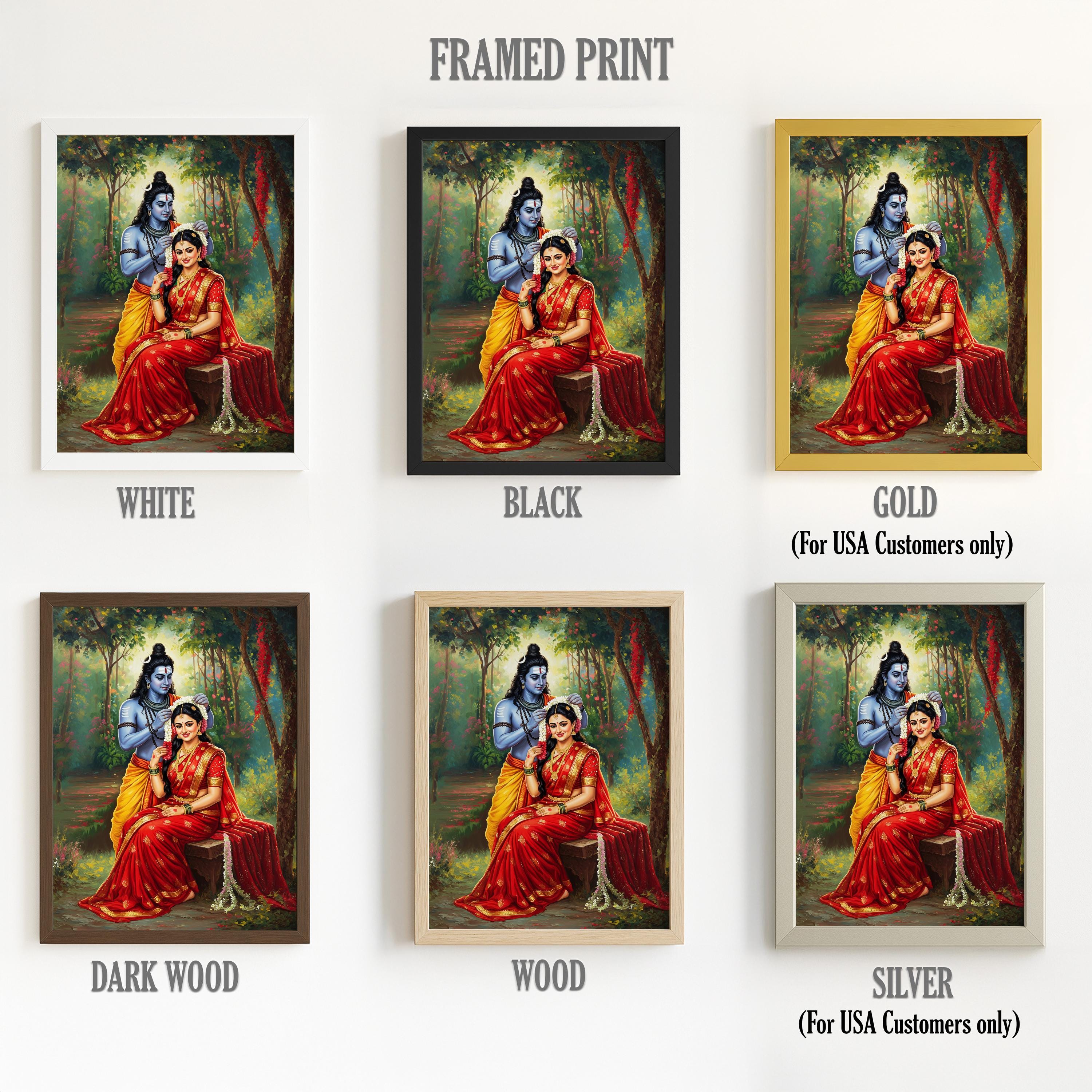 Shiva Parvati Wall Art Hindu Divine Couple Painting Wedding Blessing ...