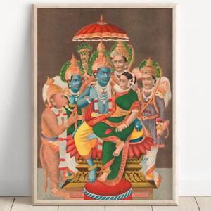 Ram Darbar, Rama&#39;s Assembly, Hindu God Wall Art, Raja Ravi Varma, Vintage  Art, Indian God, Poster Print, Canvas