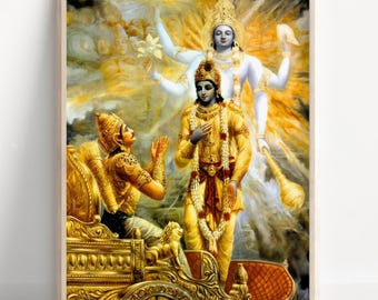 Krishna and Arjuna, Mahabharat, Geeta Saar, Krishna, Krishna painting, Krishna Art, Vintage Art, Indian God, Poster Print, Canvas