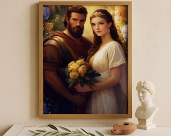 Hephaestus en Aphrodite kunst aan de muur, god van vuur, smeden en vakmanschap, poster Griekse goden, decor Griekse god, Griekse goden