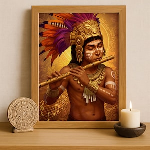 Aztec Wall Art, Xochipilli Art, Aztec God of Art and Music Decor, Aztec Mythology Artwork, Mexican Aztec Art, God of Flowers and Creativity