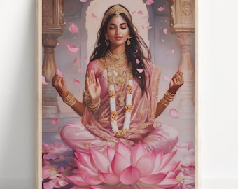 Lakshmi, Goddess of Wealth, Goddess lakshmi, Lakshmi Art, Hindu Goddess Wall Art, Hindu God, Indian God, Poster Print, Canvas
