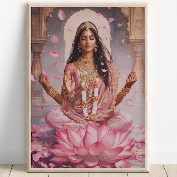Lakshmi, Deusa da Riqueza, Deusa lakshmi, Arte Lakshmi, Arte de Parede da Deusa Hindu, Deus Hindu, Deus Indiano, Impressão de Pôster, Tela