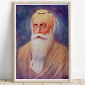 Vintage Guru Nanak Dev Ji Portrait | Sikhism Canvas Print | Spiritual Wall Art | Framed Sikh Poster | Peaceful Guru Ji Artwork