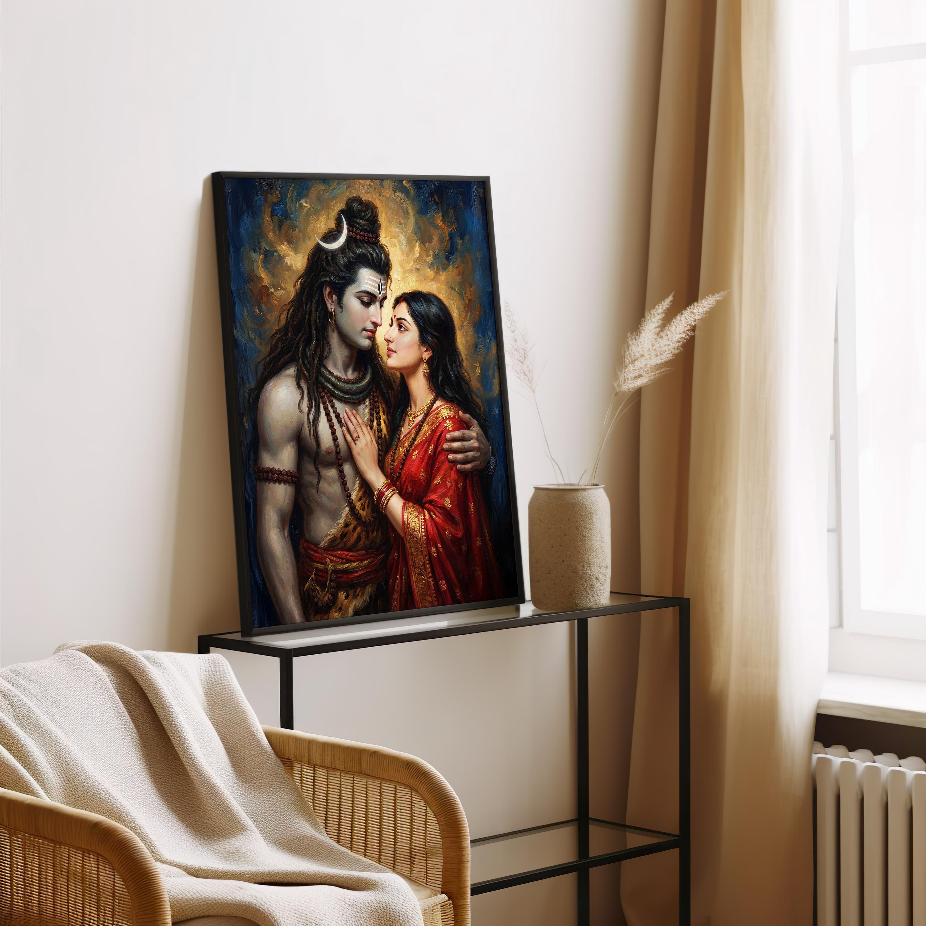 Shiva Parvati Wall Art Divine Couple Painting Hindu Spiritual Love Home ...