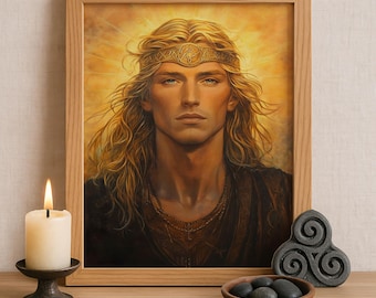 Lugh Celtic God Wall Art, Irish Mythology Print, God of Skill and Kingship, Celtic Tonalism Decor, Ancient Celtic Spiritual Artwork