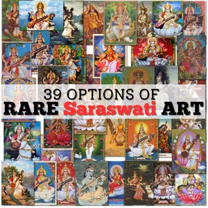 Saraswati Wall Art – Hindu Goddess of Knowledge Canvas or Poster | Indian Spiritual Decor | Saraswati Painting for Home or Temple