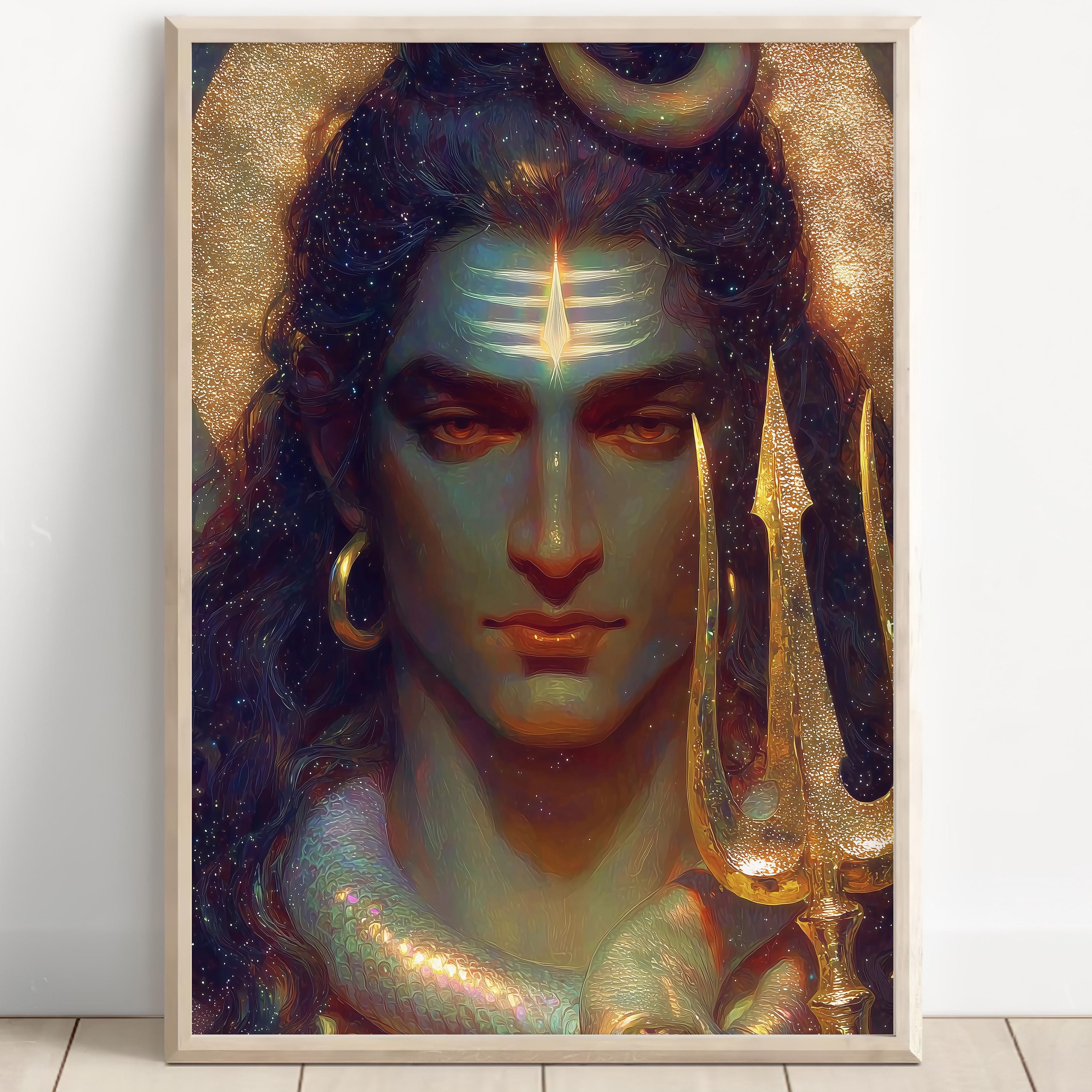 Lord Shiva Wall Art Mahadev Cosmic Face Portrait Hindu God Painting ...
