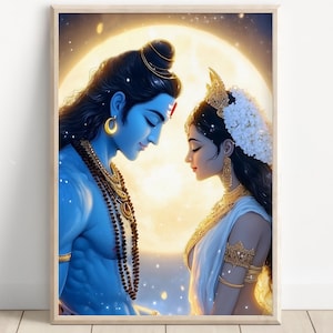 Shiva and Parvati, God Shiva, Parvati, Shiv Parvati Hindu God, Shiv Art, Indian God, Shiva Wall Art, Shiv Painting, Poster Print, Canvas