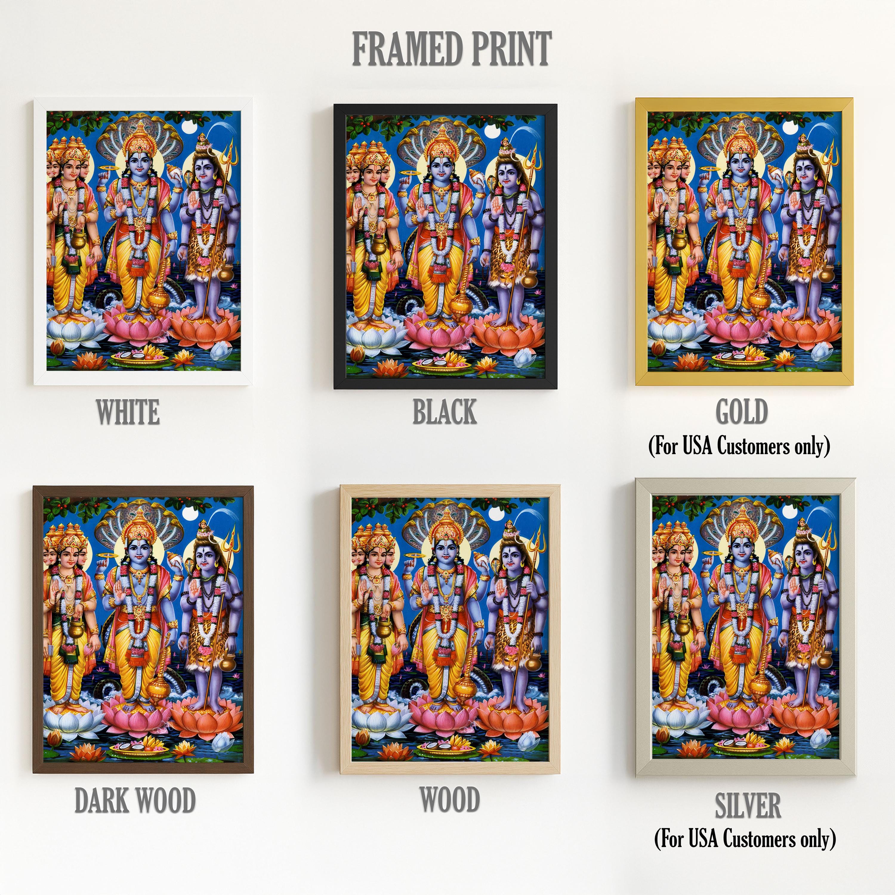 シヴァ ビシュヌ ブラフマー ビンテージポスター 額縁付 約37cm×約26cm