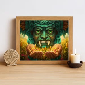 Aztec Wall Art, Tlaloc Art, Aztec God of Rain Decor, Aztec Mythology Artwork, Mexican Aztec Art, God of Water and Fertility