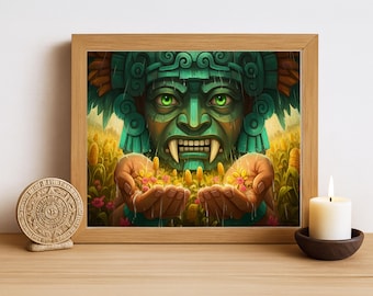 Aztec Wall Art, Tlaloc Art, Aztec God of Rain Decor, Aztec Mythology Artwork, Mexican Aztec Art, God of Water and Fertility