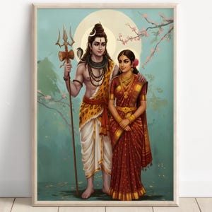 Shiva and Parvati, God Shiva, Parvati, Shiv Parvati Hindu God, Shiv Art, Indian God, Shiva Wall Art, Shiv Painting, Poster Print, Canvas