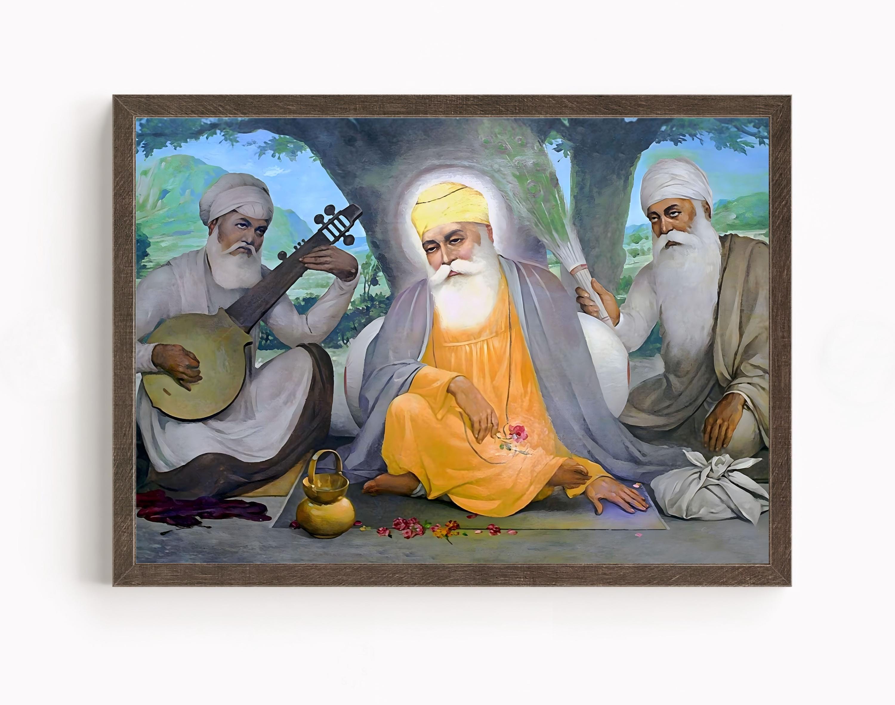 Sikh Kunst | Guru Nanak Dev | Erster Sikh Guru von 1469 bis 1539 | Religiöse Kunst | Vintage Kunst Malerei | Drucken | Leinwand